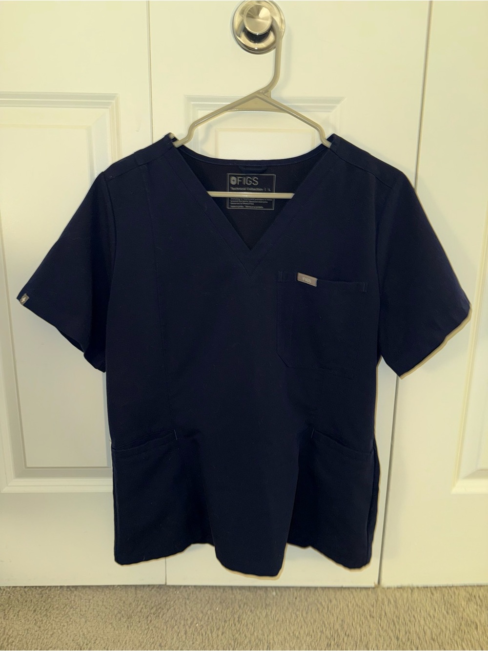 FIGS Women's Navy Short Sleeve V-Neck Scrub Top